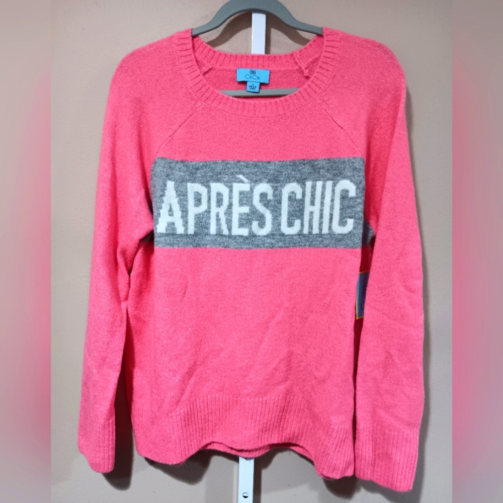 CeCe Women's (Size S) Pop Pink Crew Neck Knit Sweater (NWT)